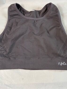 Ryka Dark Charcoal High-Neck Seamless Sports Bra Light Support Gym Yoga Size M